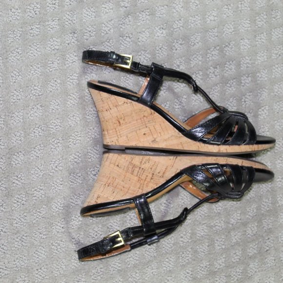 Clarks Size 7W Black Cork Wedge Heels - Picture 4 of 7